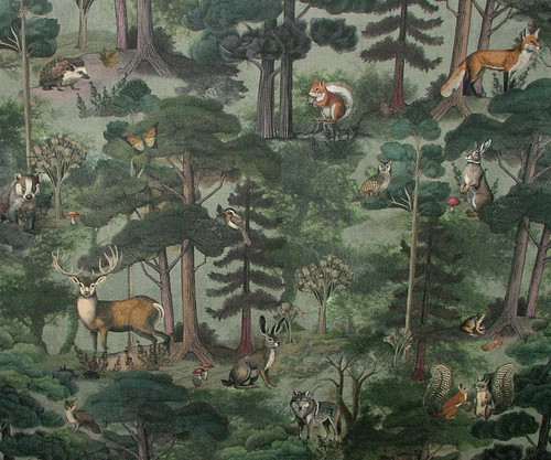 Forest animals curtain fabric - animals,