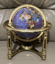 🌍 Vintage Gemstone World Globe on Brass-Style Stand with Compass