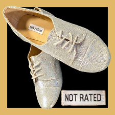 NOT RATED Lace Up Loafers SILVER GLITTER Jazz Shoes SIZE 6.5 Chic COQUETTE Vegan