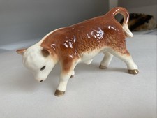 Vintage Hereford Cow Calf Ceramic Figurine Ornament Statue Farm Collectable