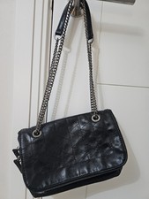 Zara Black Faux Leather Bag With Metal Silven Chain And Zip