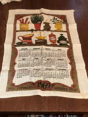 Vtg 1969 linen calendar towel - vtg,
