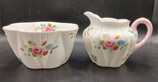 Shelley Dainty Bone China Milk Jug & Sugar Bowl Pink Roses & Flowers