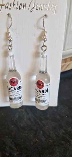 Silver bacardi bottle earrings - silver,