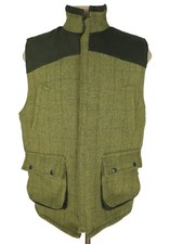 Walker and Hawkes Mens Green Wool Blend Derby Tweed Shooting Gilet Vest Size L