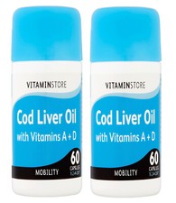 COD LIVER OIL 500mg 120 CAPSULES WITH VITAMINS A + D FISH OIL MOBILITY UK STOCK
