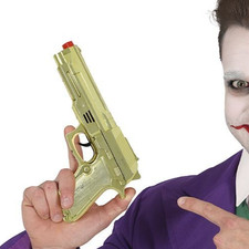 22cm Gold Toy Pistol – Metallic Plastic Costume Prop with Orange Tip