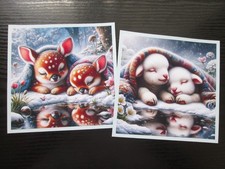 SALE   === 2 x BABY DEER & LAMB'S  UNDER A BLANKET / CHRISTMAS Card  Toppers 