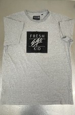 Fresh Ego Kid retro men’s grey round neck suede print T-shirt large cotton