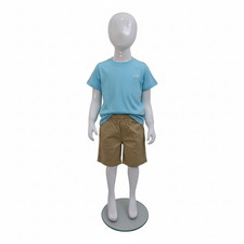 Child’s Fiberglass Egg Head Display Mannequin 116cm Gloss White with Glass Stand