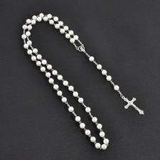 White rosary beads with - with, silver