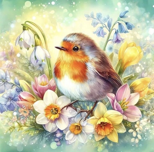Robin spring flowers - 5d,
