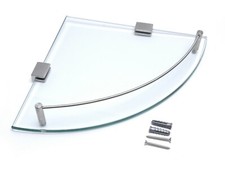 Wall Mounted Clear Glass Corner Shelf Various Chrome Supports Metal Rail