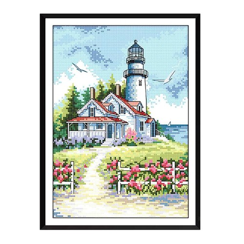 Seaside lighthouse stamped - lighthouse,
