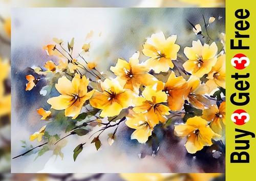Yellow flowers print on - 5"x7",