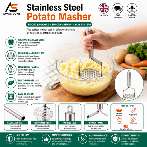 Stainless steel potato - steel, masher