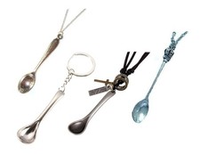 small spoon for festival / Ibiza. Tiny miniature spoon on keyring or metal chain