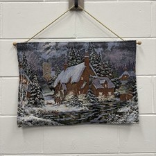 Fibre Optic Christmas Wall Tapestry – Winter Cottage Scene Light-Up Decor