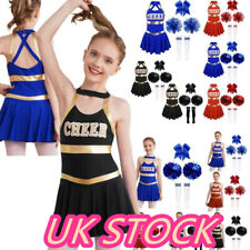 UK Kid Girl Cheer Leader Costume Cheerleading Dress with Pom Poms Socks Headwear