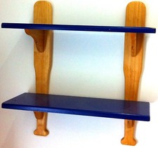 USA Sports Themed 2 Tier Solid Oak Wall Shelving Baseball Book Shelf Storage