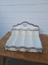 White Shabby Chic Aged Wood Rose Decorative Table Top Cutlery Tray Storage Caddy