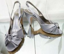 Ash grey satin synthetic peep toe slingback evening shoes UK 4 EU 37 