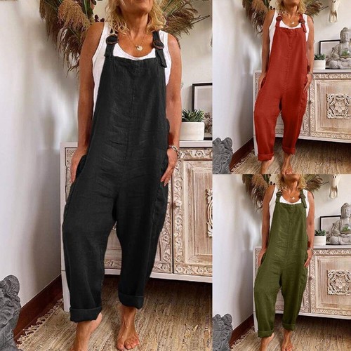 Womens cotton linen jumpsuit - womens,