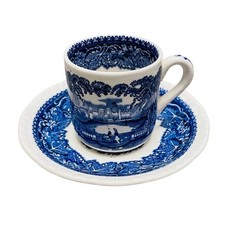 Masons Vista Ironstone Large Blue Espresso Coffee Cup & Saucer Blue White