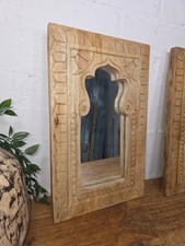 Rustic Reclaimed Indian Hand Carved Wooden Wall Mirror