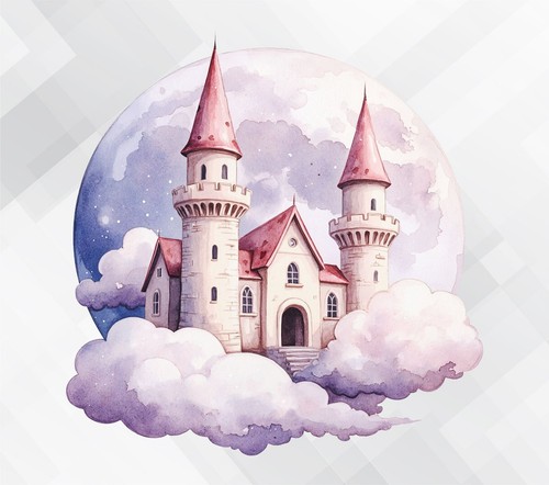 Watercolour fairy tale - fairy, castle