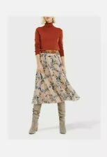 NWOT Oasis Natural Cream Fitzwilliam Floral Butterfly Bird Pleated Midi Skirt 16