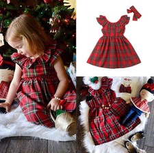 Toddler Baby Girl Sleeveless Plaid Romper Jumpsuit Tutu Dress Outfit Clothes Set