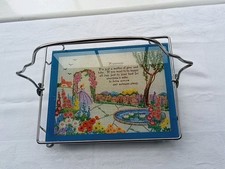 Art Deco Glass & Chrome Trivet/Cake/Sandwich Stand Featuring Happiness