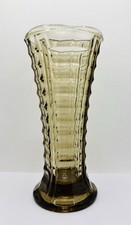 Vintage Smoked Brown Pressed Glass Vase Fidenza Vetreria Italian Ladder Ribbed
