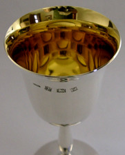 STYLISH 148g MINT ENGLISH STERLING SILVER WINE GOBLET CHALICE CUP 1973 BARWARE