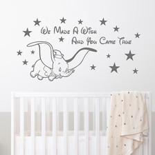 Dumbo Wall Stickers We made a wish Stars Kids Baby Bedroom Decor Disney Font