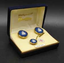 Set of 2 Wedgwood Stratton Blue Jasper Cufflinks 2cm & Tie Pin/Clip 1.5cm