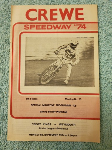 Crewe speedway 1974 official - speedway,