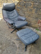 * 70s SKOGHAUG Industri Leather Swivel Recliner Arm Chair + Footstool (DELIVERY)