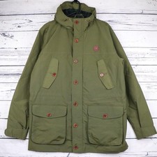 Fred Perry Mountain Parka Jacket Mens M Green Short Parka Lined Hooded