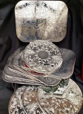 10 Quality Vintage silver plated placemats table mats 6 rectangular 4 circular 