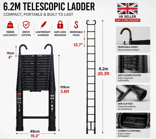 Extendable telescopic - 6.2m,