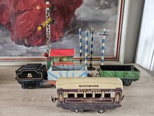 Tin Train Joblot O Gauge Ten Items Pullman Carriage, Wagons, Poles, signal 