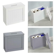 WOODEN SLIMLINE BATHROOM STORAGE UNIT LAUNDRY HAMPER TOILET CLEANING TIDY BOX