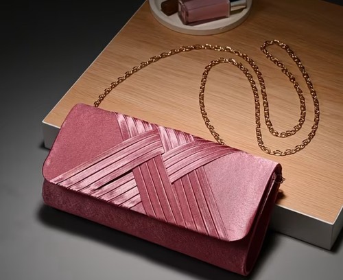 Pink satin clutch purse - pink,