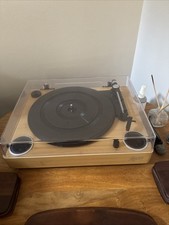 Jam wooden turntable with built in speakers and vinyl case 