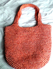 Women's Matalan Orange Woven Straw Summer Beach Shoulder Bag Stud Fasten Pocket