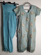 Indian Salwar Kameez Suit Blue Size Small 8 Punjabi Fully Stitched 