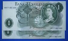 2 1970 Bank of England One pound £1, Page "HW77" banknotes CONSECUTIVE [26478]