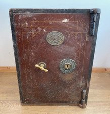 Antique Victorian Safe Birmingham Safe Co Bent Steel Fire Burglar Proof w/ Key